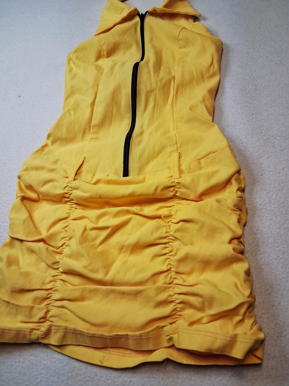 Sabora Y2K Yellow Sleeveless Ruched Halter Dress with Front Zip - Picture 2 of 5